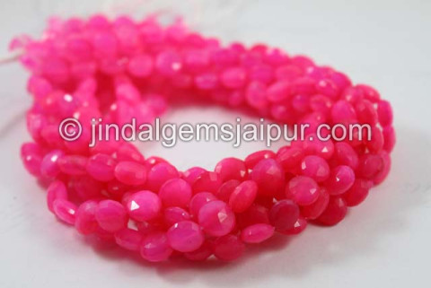Raspberry Chalcedony Faceted Coin Shape Beads